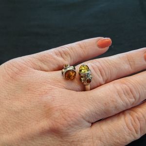Amber and silver ring